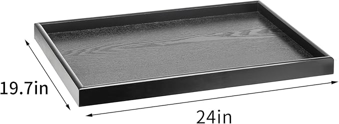 24 x 20 Inches Extra Large Solid Wood Serving Tray for Tea Coffee Table Snack Food Meals Serving Plate Kitchen Party Bar Breakfast Server with Raised Edges Black Wooden Decorative Ottoman Tray