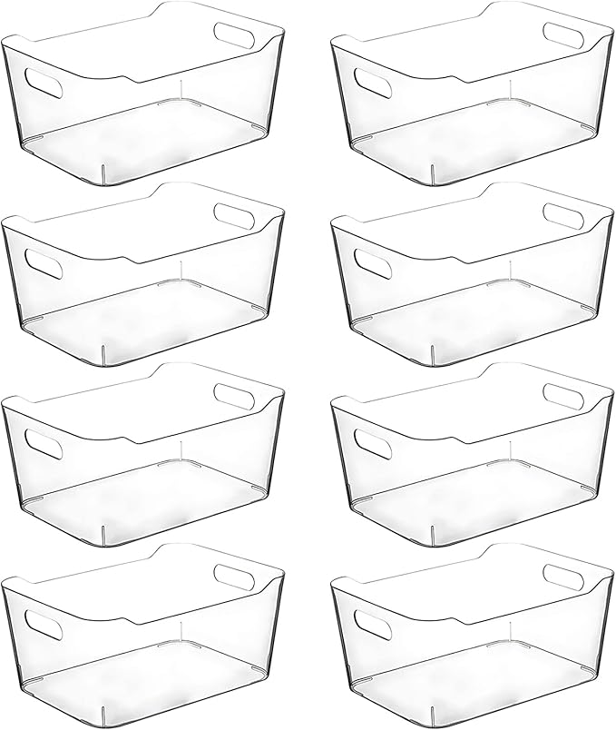 CONTROL KITCHEN Clear Plastic Storage Bins for Kitchen Organization or Pantry Organizers and Storage, Freezer Organizer Storage Containers Bin for Organizing Refrigerator Cabinet Organizers (8, Large)