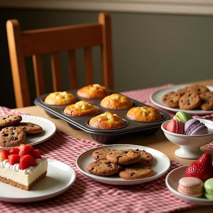 Non-Stick Muffin Pans, 6-Cup Standard Baking Pans Set of 2 with a Scraper for Perfect Muffins & Cupcakes