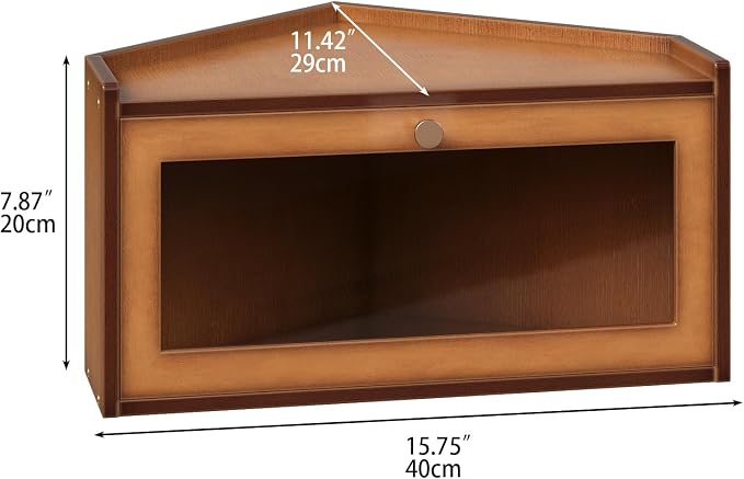 Trironsun Corner Bamboo Bread Box for Kitchen Counter Large Rustic Bread Storage Container with Acrylic Door Space-Saving Vintage Bread Keeper for Homemade Bread (Brown)