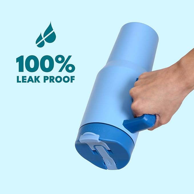 Elemental 100% Leak Proof 32oz Tumbler with Handle & Straw Travel Mug | Stainless Steel Double Wall Insulated Tumbler for Hot and Cold Beverages with Sip & Straw Lid