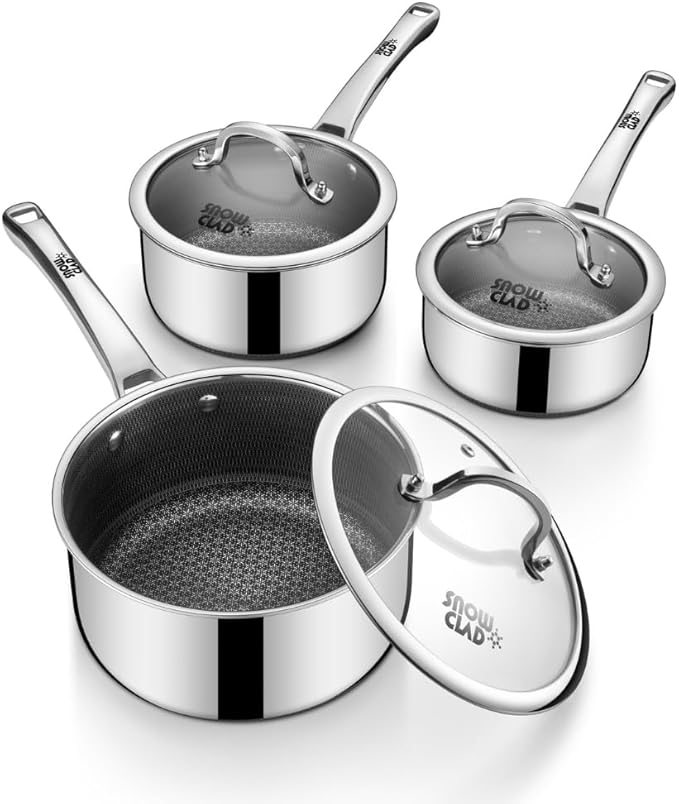 Sauce pan with lid,1.5 Quart & 2.5 Quart & 3.5 Quart Nonstick pot set | Hybrid Stainless Steel Saucier cookware,non stick Pots PFOA Free,Works on Induction,Ceramic and Gas Cooktops