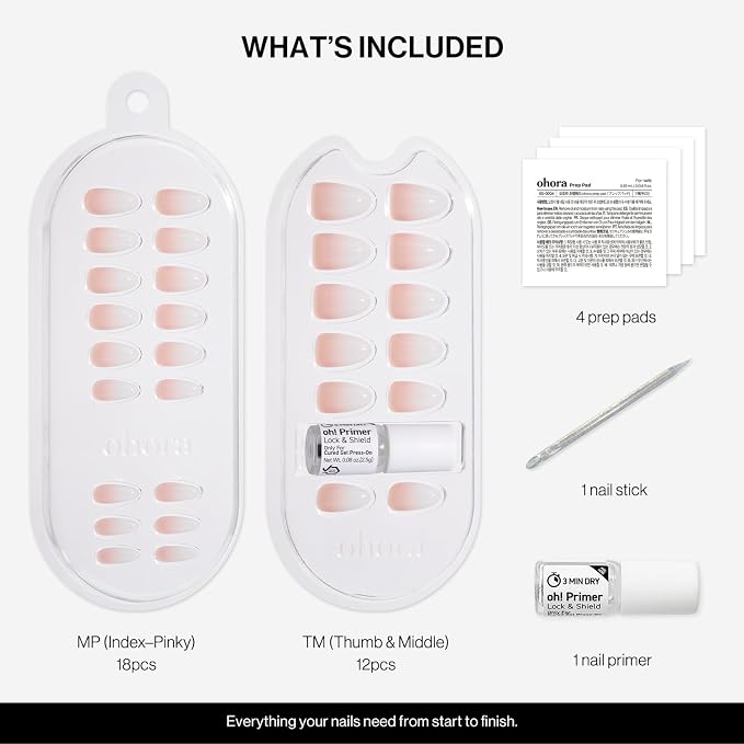 ohora Gel Press On Nails | Pink, Ombre, Short Oval | Soft Babyboomer | Salon-Quality, 100% Real Gel, No UV Lamp, No Glue, Non-Toxic | 15 Sizes, 30 Tips | Long Lasting, press on short
