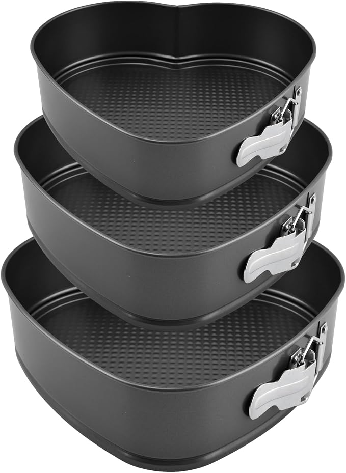 Springform Pan Set of 3 (7,8,9 Inch) - Heart Shaped Leakproof Cheesecake Pans with Removable Bottom, Nonstick Carbon Steel Cake Tin for Valentine‘s Day, Anniversary Baking(SIZE:Heart Shape)