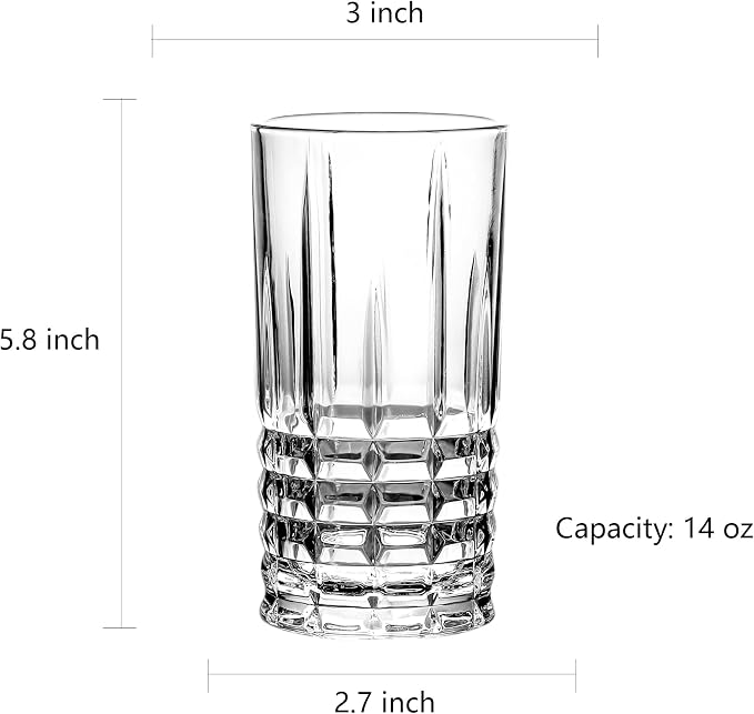 Tall Highball Drinking Glasses Set of 6, Water Glasses, Cocktail Glass 14 oz Clear