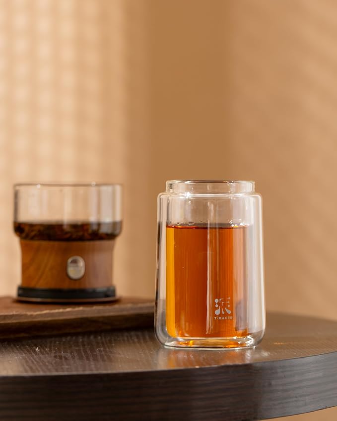 ZENS Glass Infuser Teapot, One Touch Tea Maker for Loose Leaf Tea, Walnut | Modern Tea Diffusers, Magic Tea Pot with 9oz Insulated Mug and Portable Bag for Tea Lovers Gifts