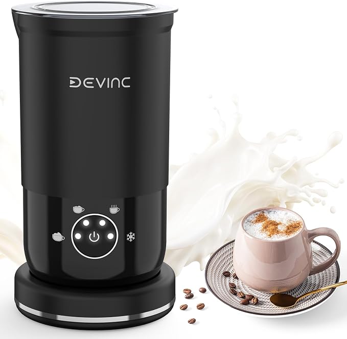 Milk Frother, 4-in-1 Milk Frother and Steamer, Hot and Cold Foam Maker and Milk Warmer with Auto Shut-Off, Electric Frother for Coffee, Latte, Cappuccino, Matcha