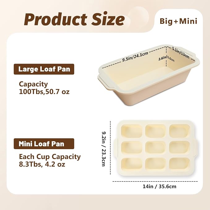 Silicone Bread Loaf Pan Set: 9.5 x 5 Inch Loaf Mold with Metal Frame | Nonstick Mini Bread Pan for Homemade - for Baking Banana Rye Cornbread Meatloaf Oven - Brownie Tray for Home Baker Toeusog