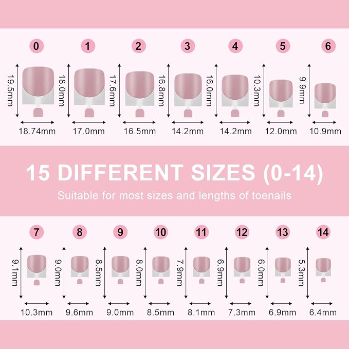 Misssix Press on Toenails Short, French Tip Toe Nails Square, Berry Pink | 300pcs Soft Gel False Toenail, Acrylic Soak off Fake Toe Nails for Women Nail Art DIY 15 Sizes
