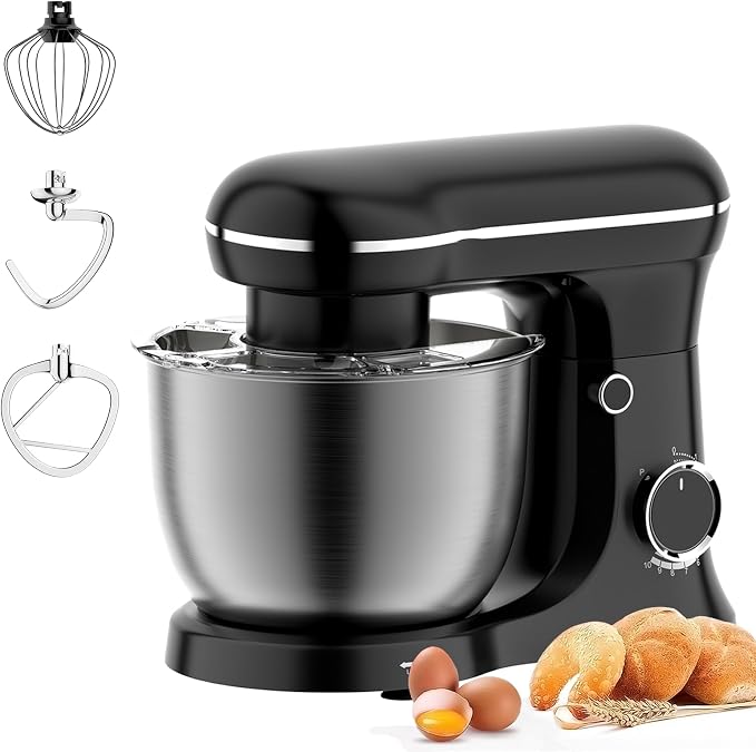 Electric Stand Mixer With Bowl 6.5QT Stainless Steel, 10 Speeds Kitchen Stand Up Mixer for Baking Cakes Cookie Bread Salad Food with Egg Whisk, Dough Hook, Flat Beater - Portable Baking Mixers