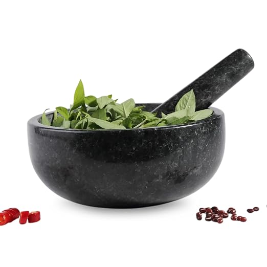 Granite Mortar and Pestle Set, 8" Extra Large Grinder Bowl for Guacamole, Salsa, Pill Crusher, Spice, Herb, Garlic, Nut, Heavy Duty Grinder for Kitchen