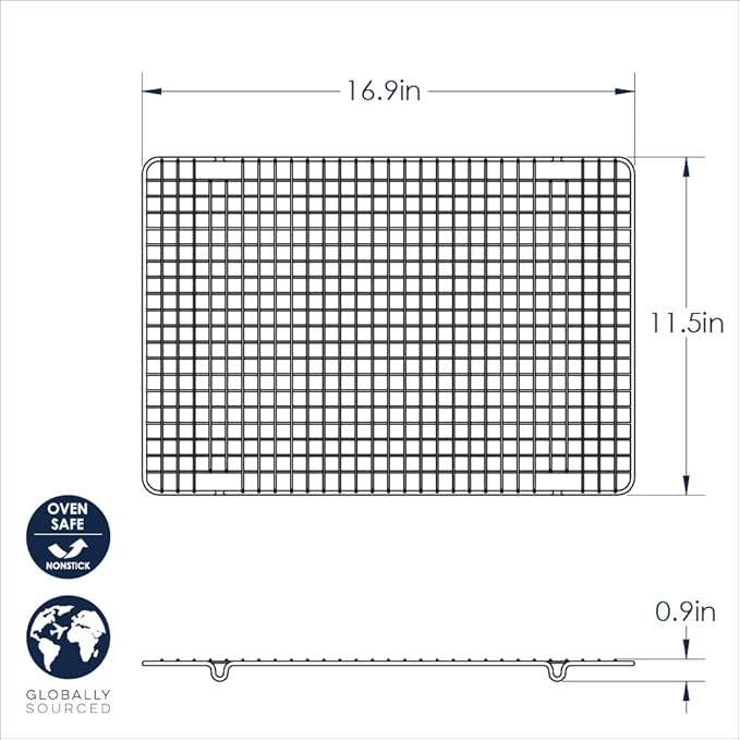 Nordic Ware 43343 Oven Safe Nonstick Baking & Cooling Grid (1/2 Sheet), One Size, Steel | Oven Safe Nonstick Crisping and Cooling Half Sheet Rack