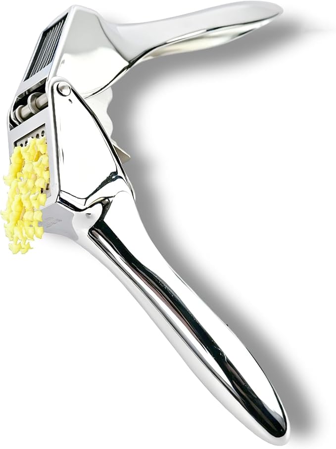 2-in-1 Garlic Press and Slicer – No Peel Garlic Mincer, Rust-Proof Garlic Crusher, Easy Clean Kitchen Gadget for Garlic, Ginger, Nuts