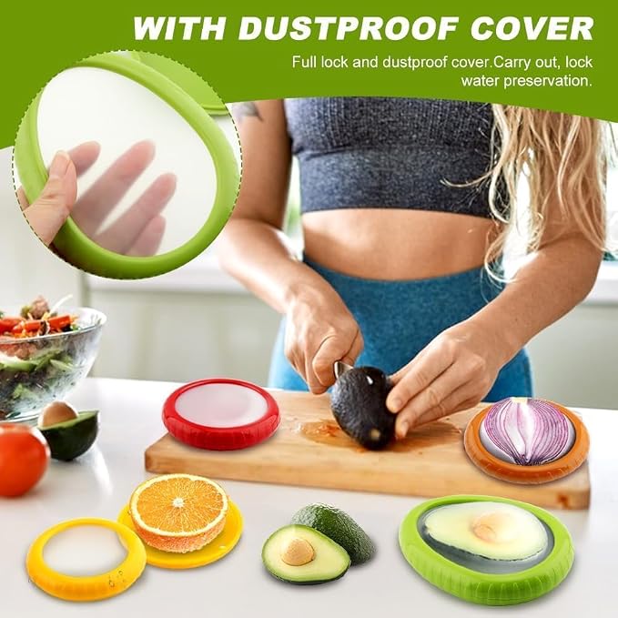 T-Raputa Avocado Saver and Tomato Holder - Set of 4 | Reusable Storage Containers,for half an avocado For Fridge, Ideal for Garlic, Onions, Lemons, and Potatoes