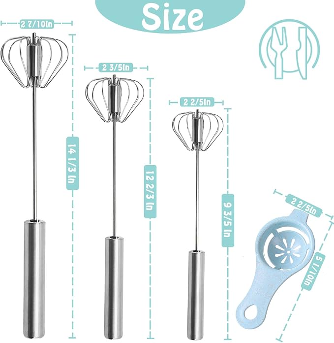 Semi-automatic Whisk, Stainless Steel Egg Beater, Hand Push Rotary Whisks Mixer Stirrer for Making Cream, Whisking, Beating and Stirring (Silver)