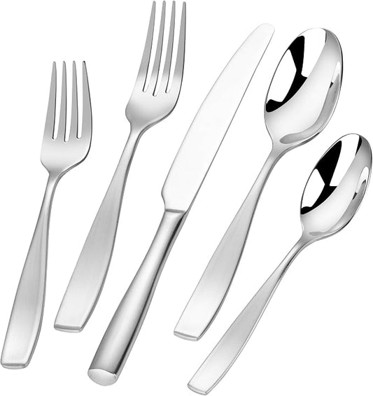 40 Piece Stainless Flatware Sets for 8, 18/10 Heavy Stainless Steel Flatware, Heavy Duty Silverware Set, High End Flatware, Mirror Satin, Dishwasher Safe, Ideal for Gift