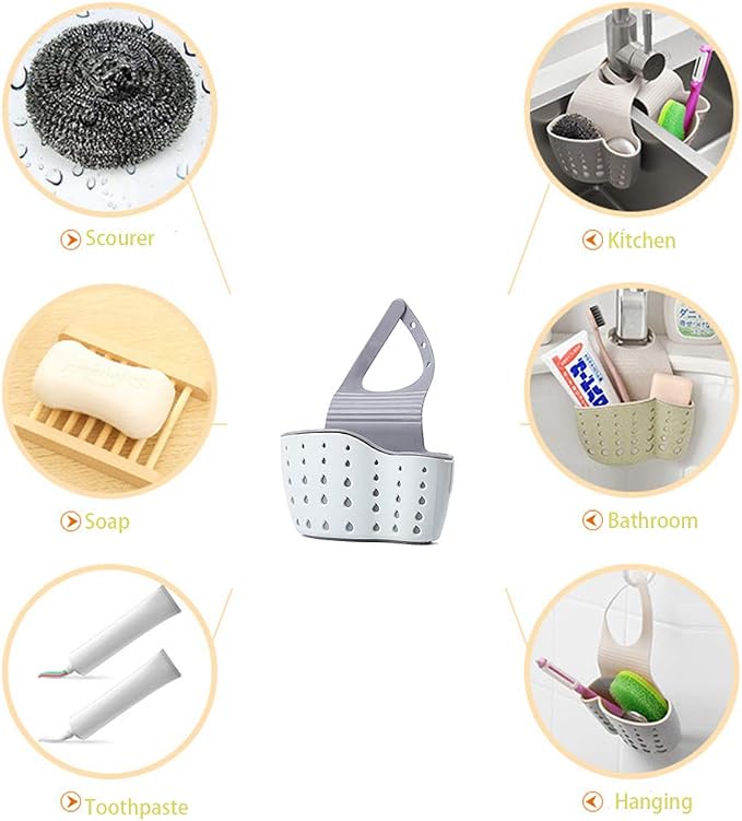 EC ELEGANTCHARM Kitchen Sink Caddy Sponge Holder Silicone Plastic Soap Holder Hanging Ajustable Strap Faucet Caddy with Drain Holes for Drying