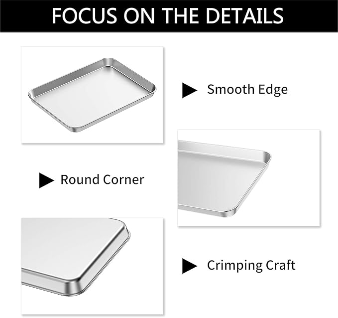 Baking Sheets 2 Pieces, Bastwe Stainless Steel Baking Pan Tray Cookie Sheet, Rectangle Size 9 X 7 X 1 inch, Healthy & Non Toxic, Rust Free & Mirror Finish, Easy Clean & Dishwasher Safe