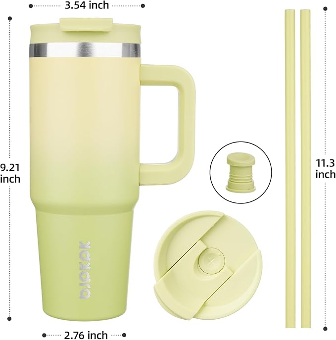 BJPKPK 30 oz Insulated Tumbler with Handle & Straw, Stainless Steel | Double Wall Vacuum Insulation, Leak Proof, BPA Free, Dishwasher Safe, Cupholder Friendly, Travel & Outdoor, Lime