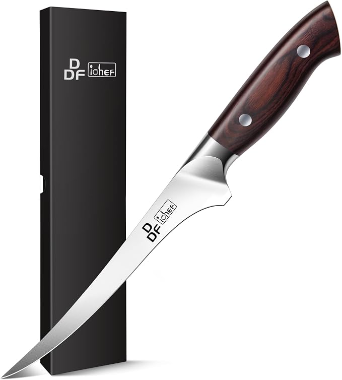 7" Fillet Knife, High-Carbon Stainless Steel Boning Knife, Pakkawood Handle | 7 Inch Filet Knife for Fish with Ergonomic Full-Tang Handle, Fish Fillet Knife for Meat Cutting Trimming