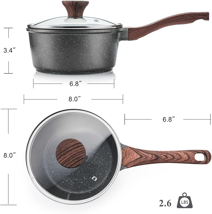 SENSARTE Nonstick Sauce Pan Set with Lid, 2 + 2.5 QT, PFOA/PFOS Free | Swiss Granite Coating Sauce Pot Kitchen Cooking Pot Sets, Induction Compatible,Stay-cool Handle