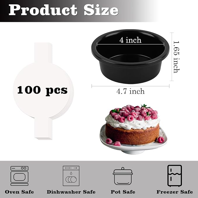 HUAKENER 4 Inch Cake Pan, 3 PCS Carbon Steel Round Cake Pans | Round Cake Pans with 100 Pieces Parchment Paper, Non-stick Cake Baking Pans, Dishwasher Safe