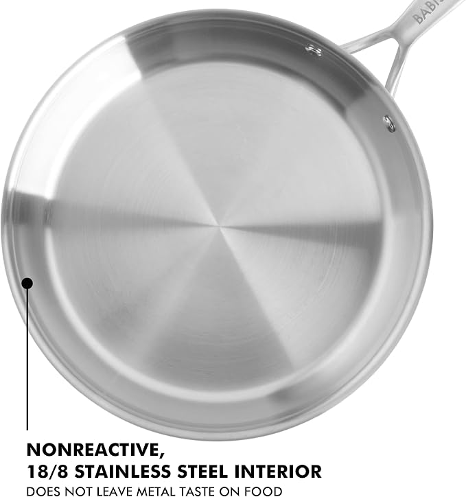 Babish 10-Inch Tri-Ply Stainless Steel Frying Pan – Professional Grade Skillet for Searing, Sautéing & Everyday Cooking