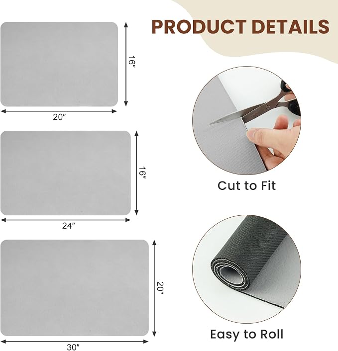 Coffee Mat Dish Drying,Non-Slip Easy Clean Sink Mat,Heat-resistant ,Fit Under Coffee Maker, Espresso Machine, Pot, Dish Rack (gery, 16"x24")