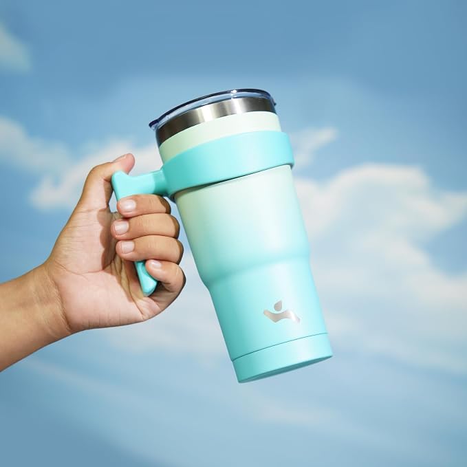 Konokyo 20 oz Tumbler with Handle and Straw, Insulated Travel Mug | Mint; BPA-free, leak-proof tumbler with 2 lids, 2 straws, cup holder fit for coffee, office, travel & daily use