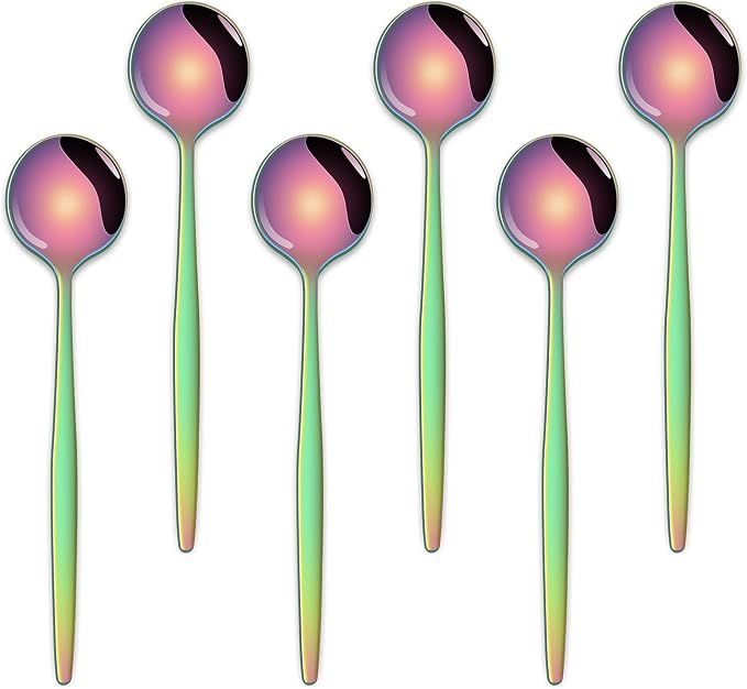 5.1 Inch Coffee & Tea Spoons Set,6 Pieces Rainbow Stainless Steel Espresso Spoon,Colorful Cute Small Spoons For Dessert Coffee