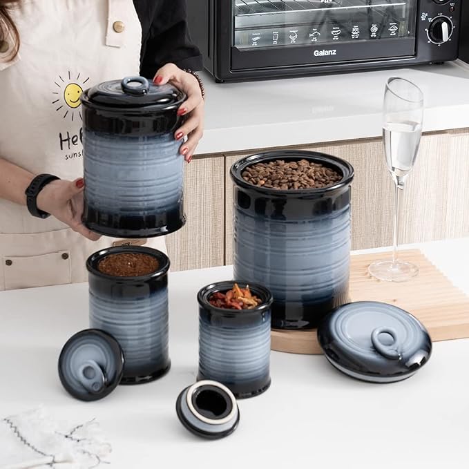 Nihow Food Storage Jar,Ceramic Canister Sets for The Kitchen,Set of 4,Gray | Air Tight Lid,Seal Damp-proof,For Flour/Sugar/Rice/Coffee/Cookies/Candy,Kitchen Counter Canister