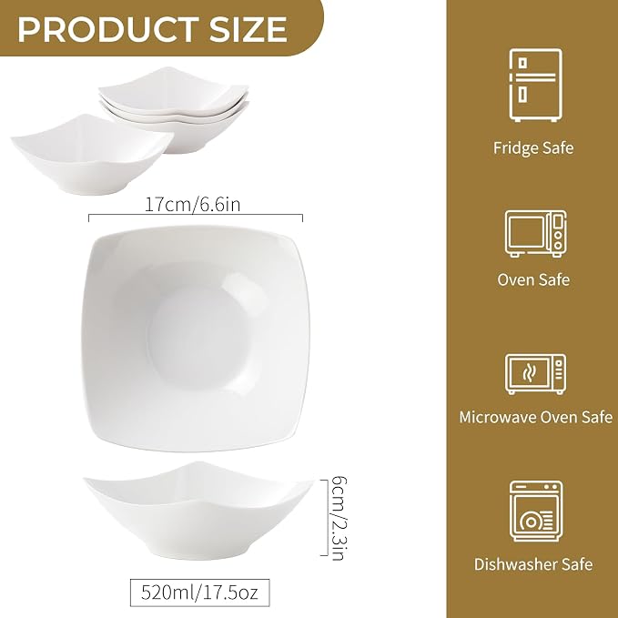 Ceramic Salad Bowl Set for 4,White Serving Bowl for Fruit, Snacks – Mixing Bowls for Entertaining, Party, Kitchen, Dinner