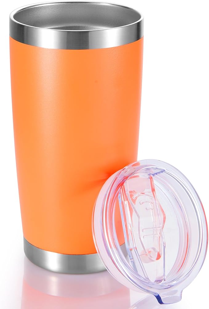 20 oz Tumblers Stainless Steel Tumbler with Lid, 1 Pack | Orange, 20oz Insulated Coffee Mug, Double Wall Vacuum, Powder Coated Cup, for Hot and Cold Drinks