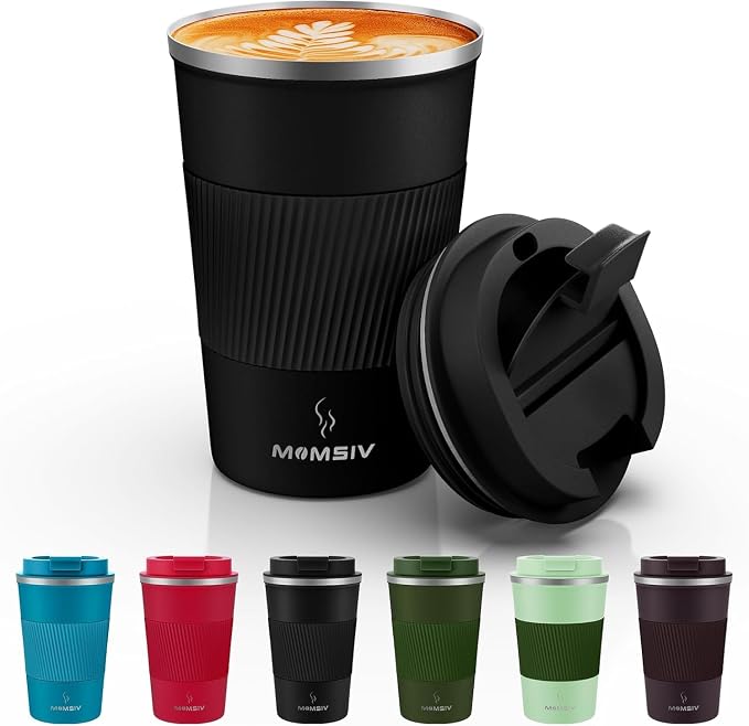 MOMSIV 12oz Travel Coffee Mug, Insulated Coffee Cup with Leakproof Lid | 6-Hour Heat Retention, 360°Leak proof, Vacuum Stainless Steel Double Walled, BPA-free, Reusable And To Go Coffee Mug