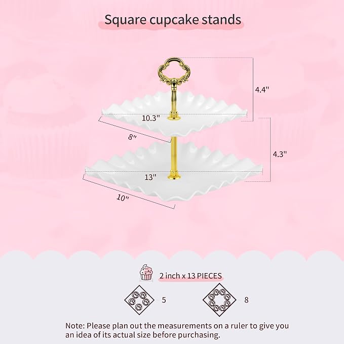 Pack of 11 NWK Cake Stand Set of Cupcake Stand, Tray & Table Cloth (Gold) | Includes 3 x 2-Tier & 3 x 3-Tier Cupcake Stands, 4 Appetizer Trays, Plus 1 Tablecloth. Ideal for Parties, Gold Design