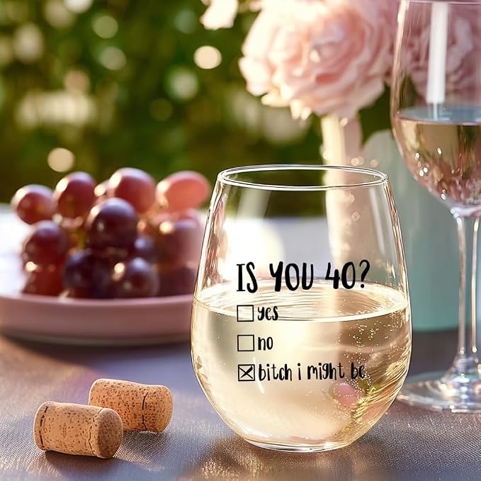 LANBAIHE Funny 40th Birthday Gifts for Women Men- 40th Birthday Wine Glass Gift Ideas for Wife, Husband, Mom, Dad, Sister, Aunt, Coworkers,40Year Party Supplies Decor for Him Her (Clear-40th)