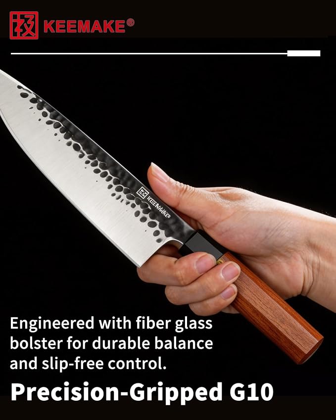 8 Inch Chef Knife, Japanese Hand Forged | High Carbon Steel Kitchen Knives with Ergonomic Rosewood Handle, Ultra Sharp Durable Gyuto Knife for Meat & Veggie Slicing