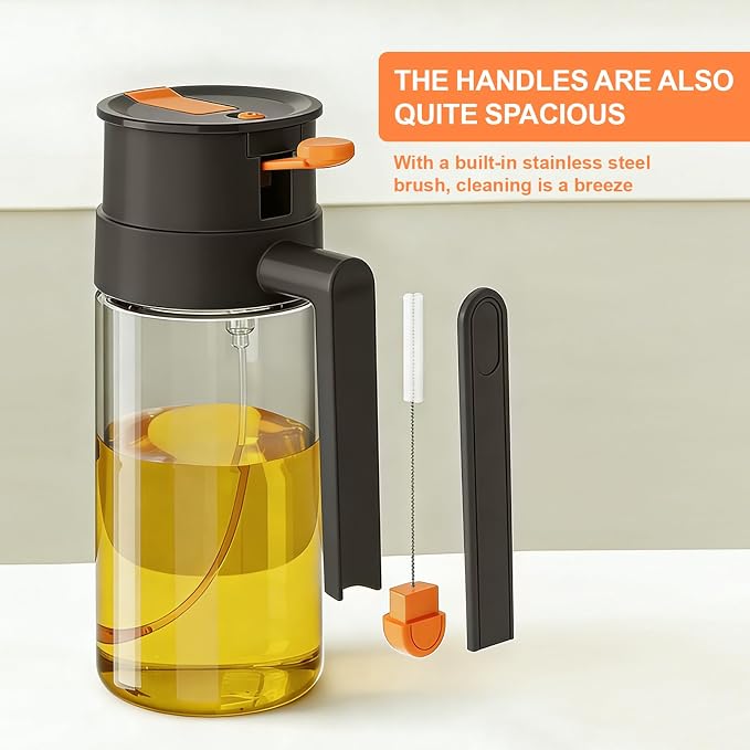 650ml/22oz Oil Sprayer for Cooking, 2 in 1 Glass Olive Oil Sprayer, Food Grade Premium Spray Bottle for Salad, Frying, BBQ 2026 Upgrade (Dark Gray)