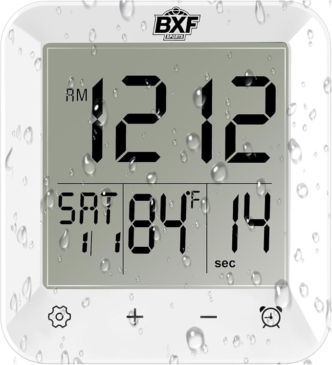 Digital Shower Clock Waterproof,Bathroom Extra Large LCD Screen Wall Clock Timer,Countdown,Moisture Proof,Anti Splash,Display Temperature,Time,Date and Week,Suction Cup,Hanging,Hole Stand