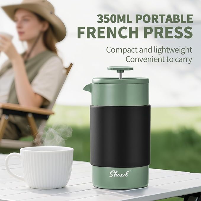 French Press – 350ml Stainless Steel Coffee Press, 2 Cup Cafetiere for Ground Coffee, Portable French Press