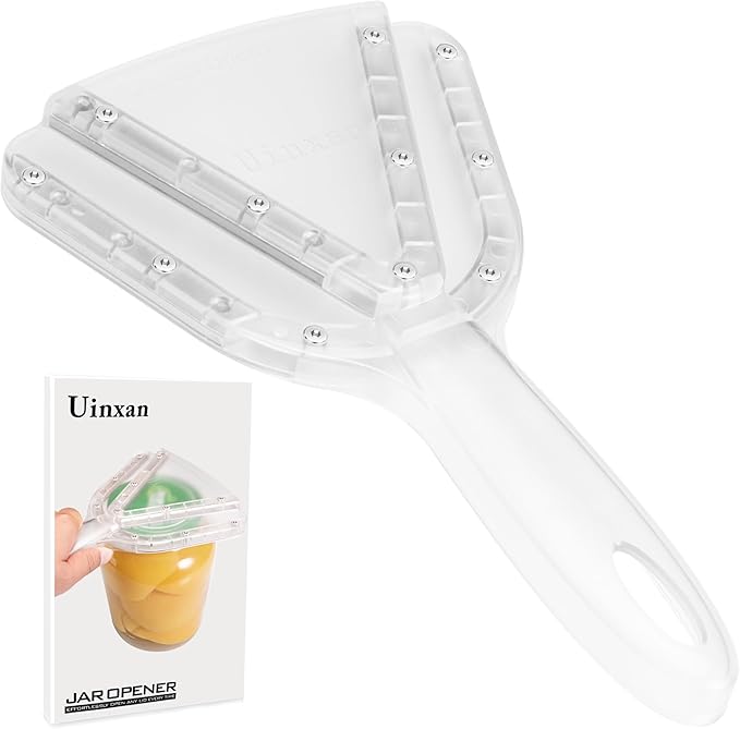 Uinxan Jar Opener for Weak Hands & Seniors with Arthritis - Handheld Manual | Effortlessly Opens Stubborn Screw Lids & Bottle Caps. 304 Stainless Steel. Durable. Patented Kitchen Gadget (Transparent)