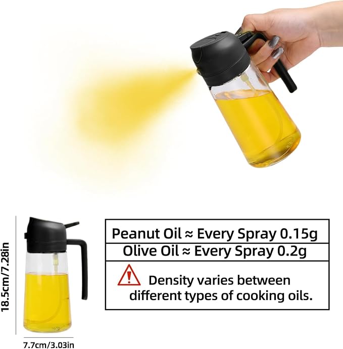 Aovdy Oil Sprayer for Cooking 16oz, 2 in 1 Olive Oil Dispenser and Oil Sprayer - 470ml Olive Bottle Spray and Pour - Glass Oil Dispenser for Kitchen Cooking Salad BBQ (2Pcs - White&Black)
