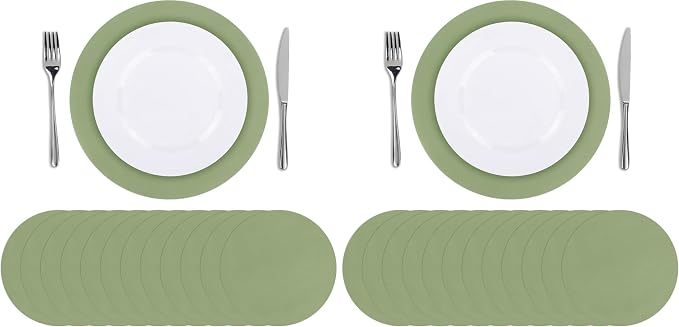 SHACOS 100 PCS Round Paper Placemats 13 inch Disposable Paper Place Mats for Dinner Wedding Birthday Party Festival Table Decoration Indoor Outdoor, Sage Green (Pack of 2)