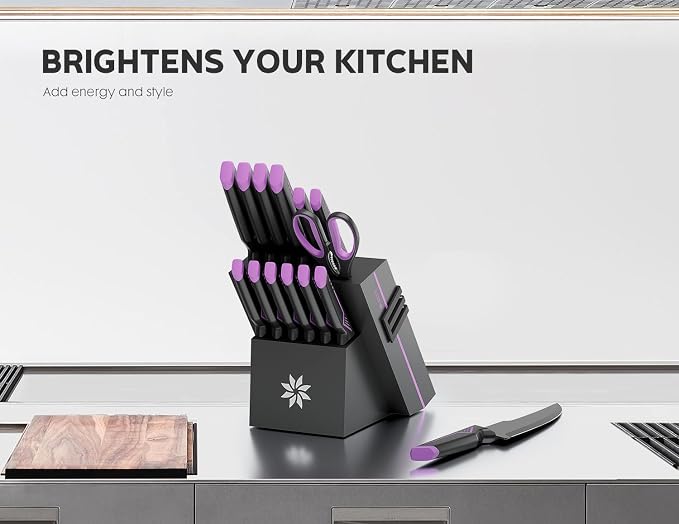 ASETY Knife Set, 15 PCS Kitchen Knife Set with Built-in Sharpener Block | Razor Sharp, Dishwasher Safe knives, Stainless Steel Knife Block Set, Ergonomic Non-Slip Handle, Elegant Box for Men Women