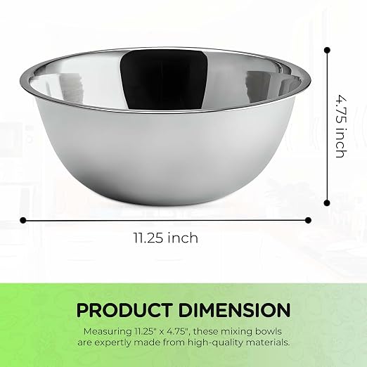 OCS Parts 5 Quart Stainless Steel Mixing Bowl | 11.25-Inch | Professional Grade Flat Base Mixing Bowls for Home and Commercial Kitchens | Dishwasher Safe