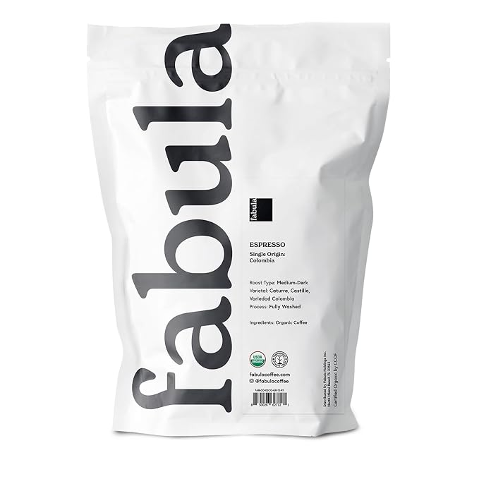 Fabula USDA Organic Espresso Coffee, Freshly Ground Espresso Low Acid Coffee, Non-GMO, No Molds, Mycotoxins Pesticides Free, Single Origin Coffee 12 oz
