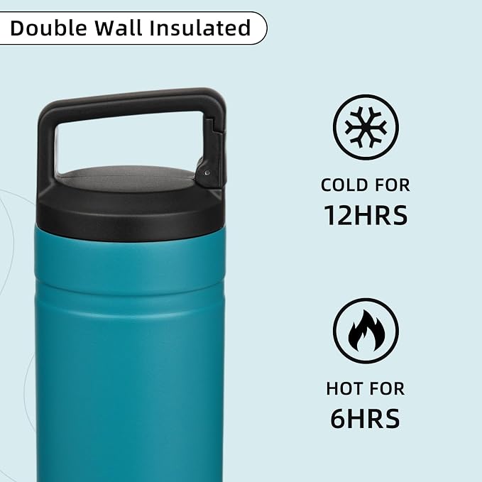 BJPKPK 20 oz Insulated Travel Water Bottle, Coffee Tumbler Stainless Steel | Double Wall Vacuum, Leakproof, Thermal, Keeps Hot/Cold, Dishwasher Safe, Spill Proof, Wide Mouth, 2 Lids, Lake Blue