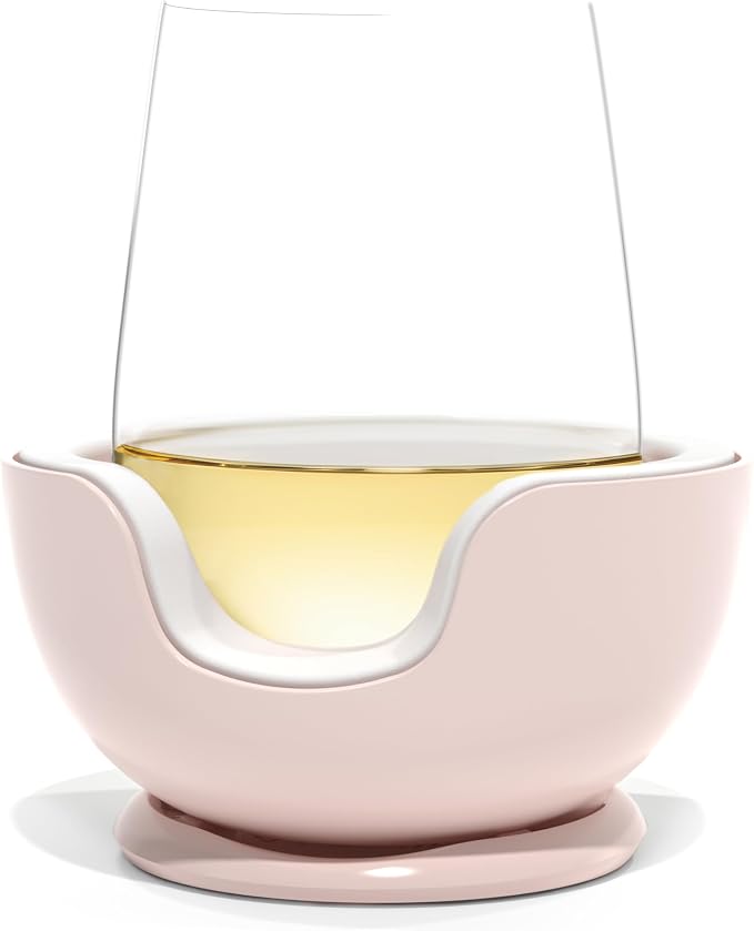 VoChill Stemless Wine Glass Chiller | Keep the Chill In Your Glass | Made In USA | The Original | Refreezable Chill Cradle™ | Actively Chills Stemless Glassware | Blush, Single Stemless