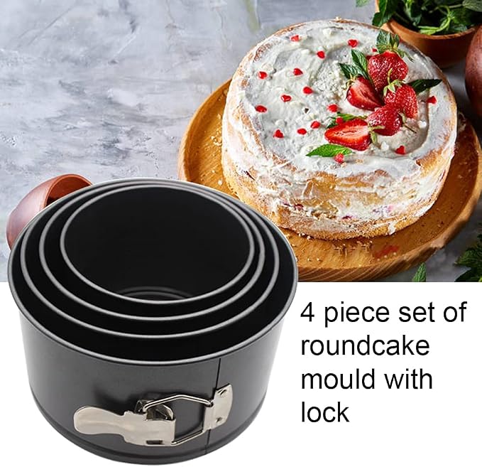 4 Pcs Springform Pan (4inch, 5inch, 6inch, 7inch), Cake Tin for Baking, Detachable Bottom Carbon Steel Cheesecake Mold (Black)