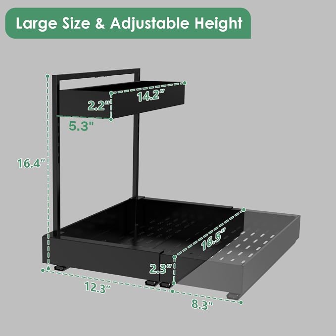 Under Sink Organizer, L-Shaped Pull Out Cabinet Rack for Kitchen | Expandable Width, 6-Level Height, Built For Bathrooms And Laundry Rooms, Quiet Sliding Rails, Duty Alloy Steel Frame,2 Pack